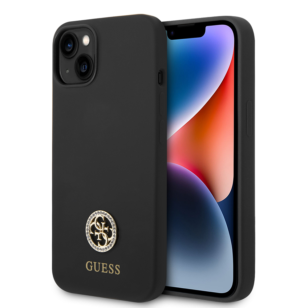 [RNZ-TA119371] Apple iPhone 14 Uyumlu Kılıf Guess Orjinal Lisanslı Yazı ve Taşlı 4G Logolu Silikon Kapak