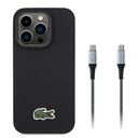 Apple iPhone 15 Pro Max Uyumlu Kılıf Lacoste Orjinal Lisanslı PU Pike Desenli Arka Yüzey İkonik Timsah Dokuma Logolu Kapak + Type-C Kablo 1.5m