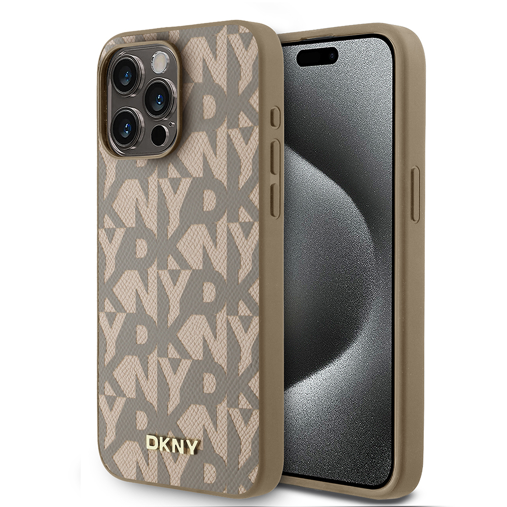 Apple iPhone 15 Pro Max Uyumlu Kılıf DKNY Orjinal Lisanslı M-safe Şarj Özellikli 3D Yazılı Grid Pattern Kapak