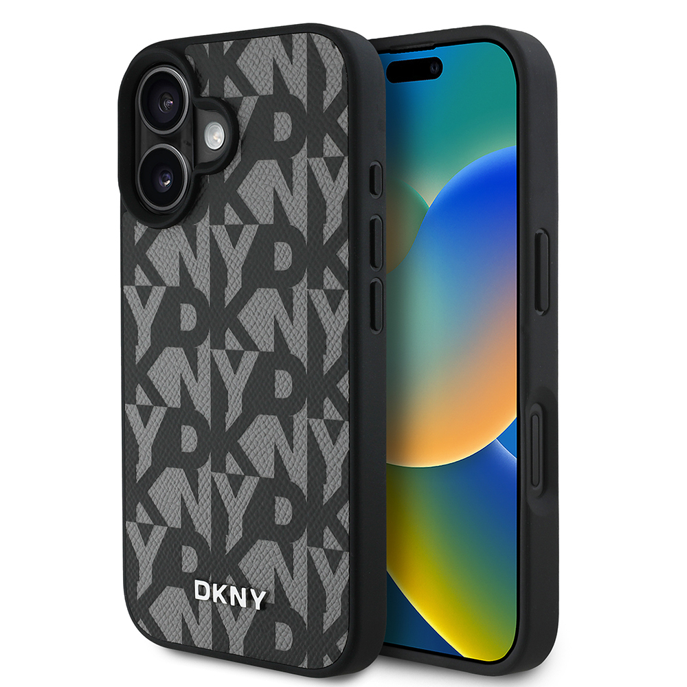 [RNZ-TA119345] Apple iPhone 16 Uyumlu Kılıf DKNY Orjinal Lisanslı M-safe Şarj Özellikli 3D Yazılı Grid Pattern Kapak (Gri)
