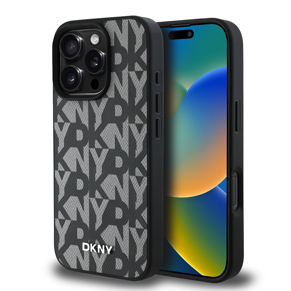 [RNZ-TA119914] Apple iPhone 16 Pro Max Uyumlu Kılıf DKNY Orjinal Lisanslı M-safe Şarj Özellikli 3D Yazılı Grid Pattern Kapak (Gri)