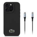 Apple iPhone 16 Pro Max Uyumlu Kılıf Lacoste Orjinal Lisanslı PU Pike Desenli Arka Yüzey İkonik Timsah Dokuma Logolu Kapak + Type-C Kablo 1.5m