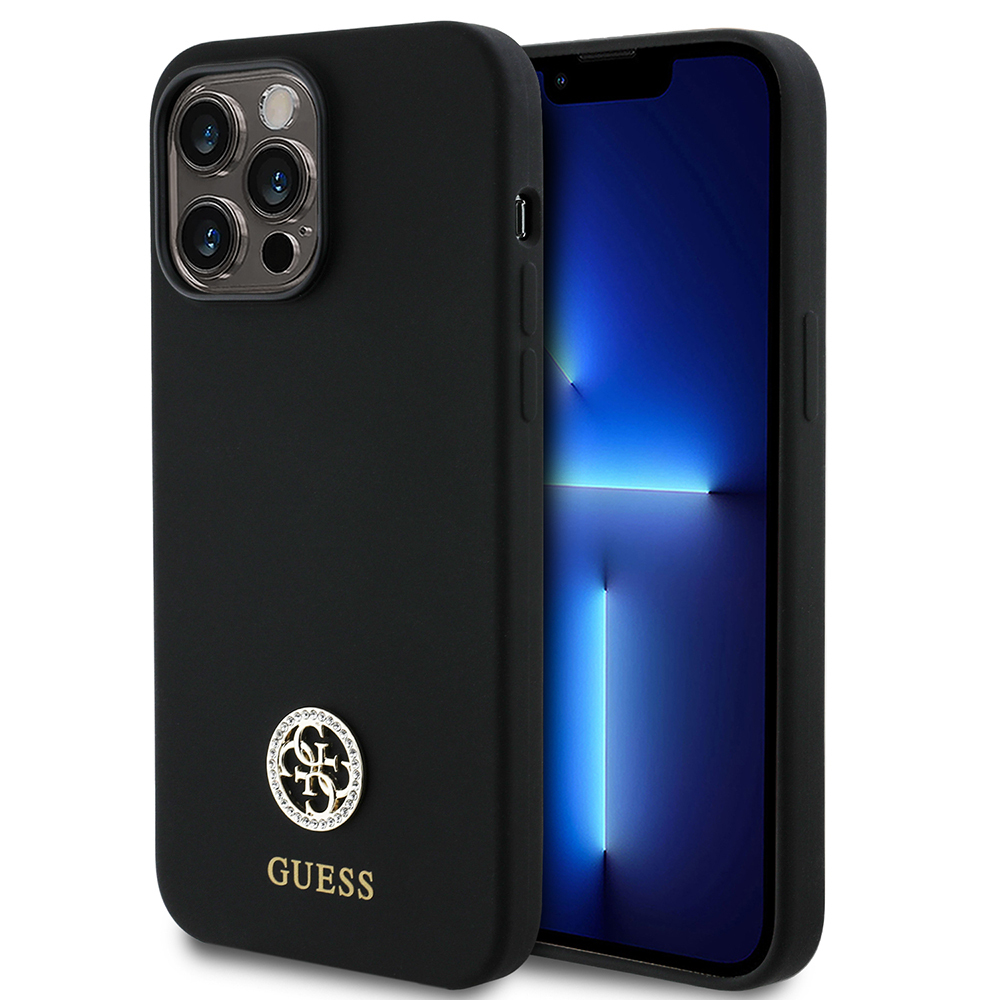 Apple iPhone 14 Pro Max Uyumlu Kılıf Guess Orjinal Lisanslı Yazı ve Taşlı 4G Logolu Silikon Kapak