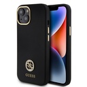 Apple iPhone 15 Uyumlu Kılıf Guess Orjinal Lisanslı Yazı ve Taşlı 4G Logolu Metal Kamera Çerçeveli Silikon Kapak
