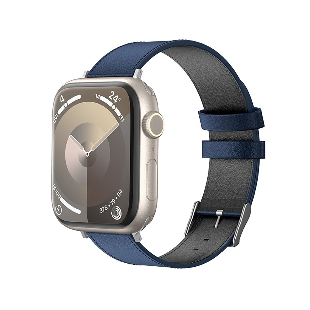 [RNZ-TA125859] Apple Watch 7 41mm Uyumlu Benks Vintage Genuine Leather Serisi Deri Kordon Strap Kayış (Mavi)