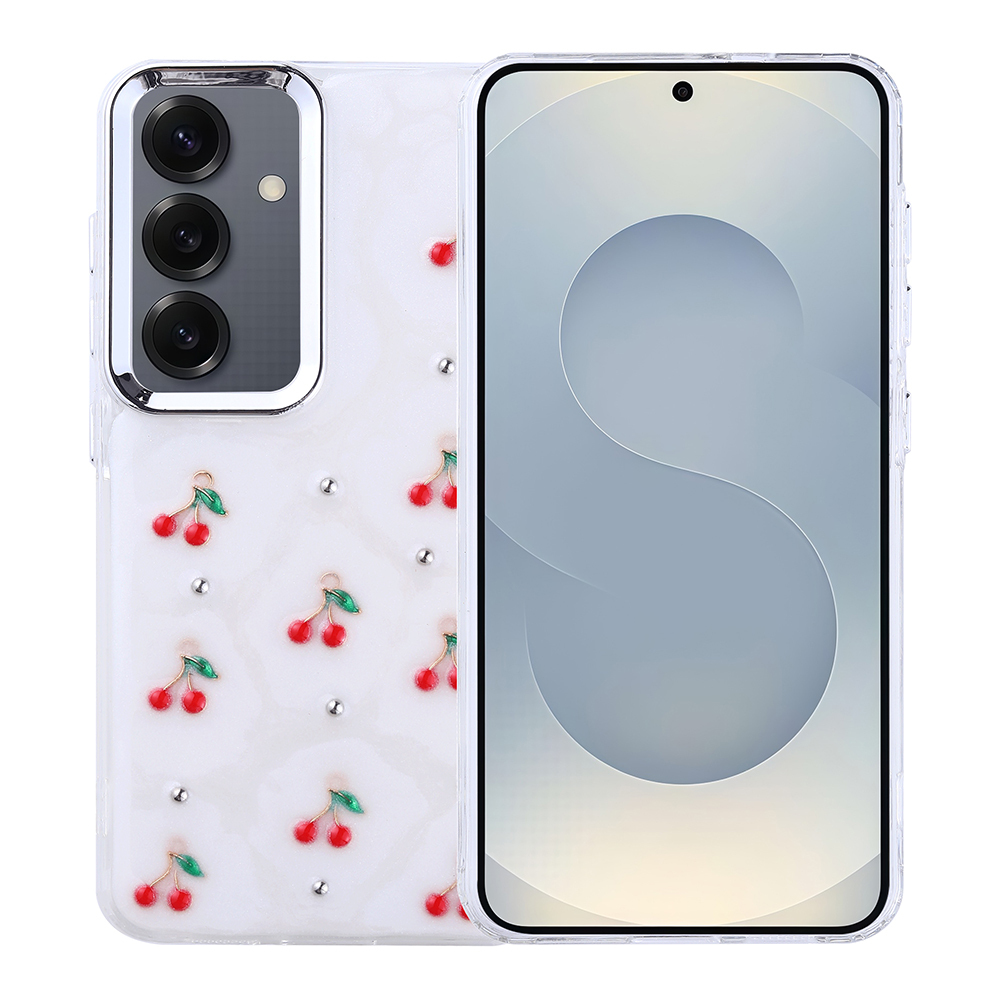 [RNZ-TA119503] Samsung Galaxy S25 Uyumlu Kılıf Airbag Tasarımlı Simli Şeffaf Zore Kutup Kapak (Kiraz)