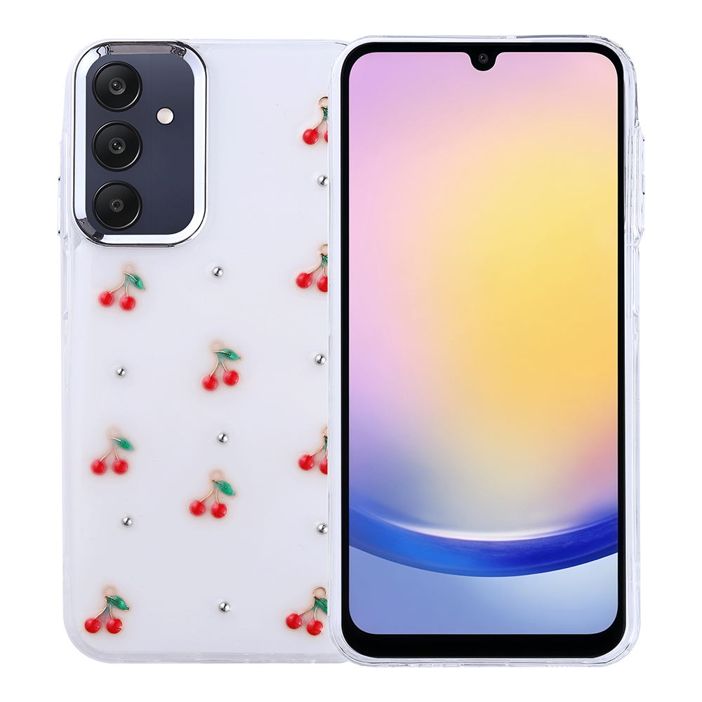 [RNZ-TA119491] Samsung Galaxy A25 Uyumlu Kılıf Airbag Tasarımlı Simli Şeffaf Zore Kutup Kapak (Kiraz)