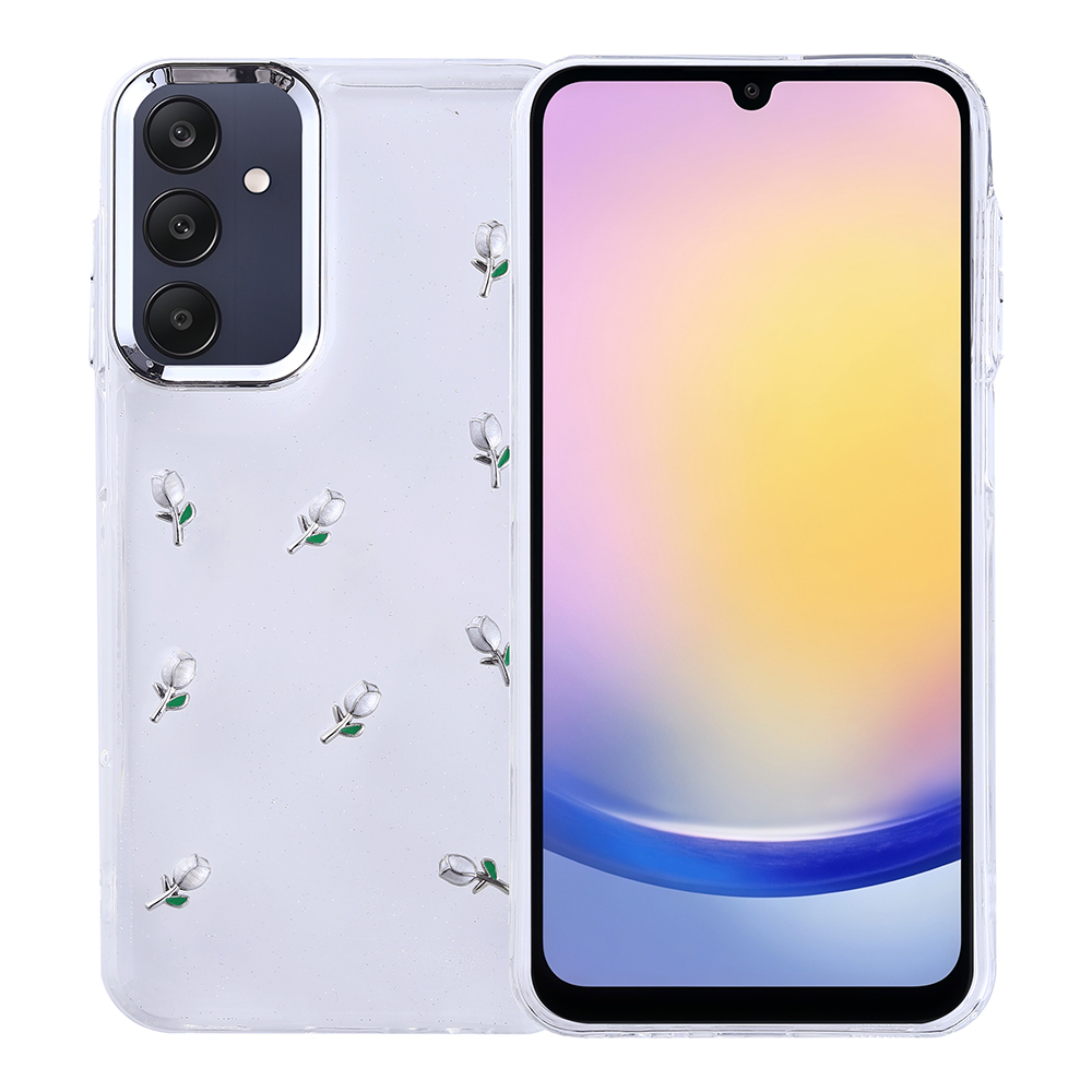 Samsung Galaxy A25 Uyumlu Kılıf Airbag Tasarımlı Simli Şeffaf Zore Kutup Kapak