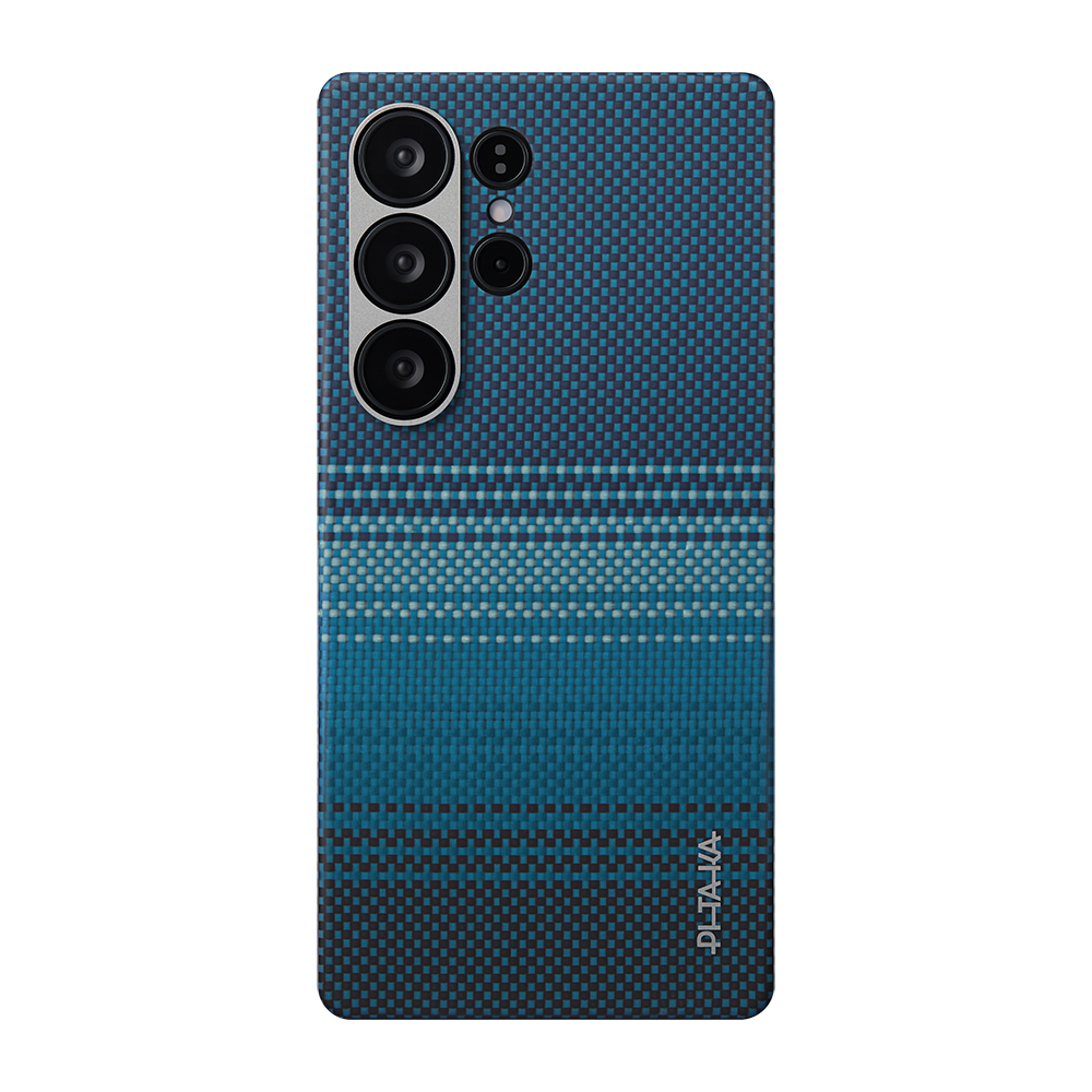 [RNZ-TA120780] Samsung Galaxy S25 Ultra Uyumlu Kılıf M-safe Şarj Özellikli Aramid Fiber Pitaka Tactile Woven Sunset-Moonrise Serisi Kapak (Mavi)