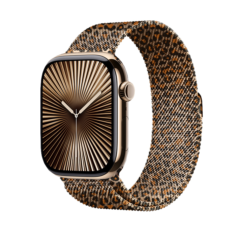 Apple Watch 38mm Uyumlu Zore KRD-01 Leopar Desenli Metal Kordon