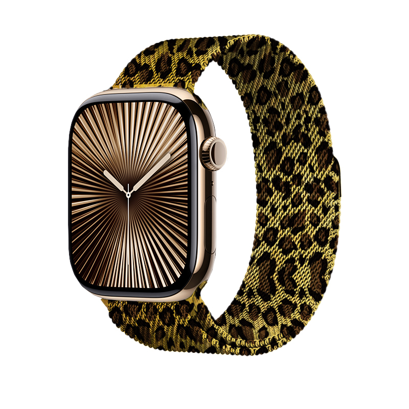 Apple Watch 42mm Uyumlu Zore KRD-01 Leopar Desenli Metal Kordon