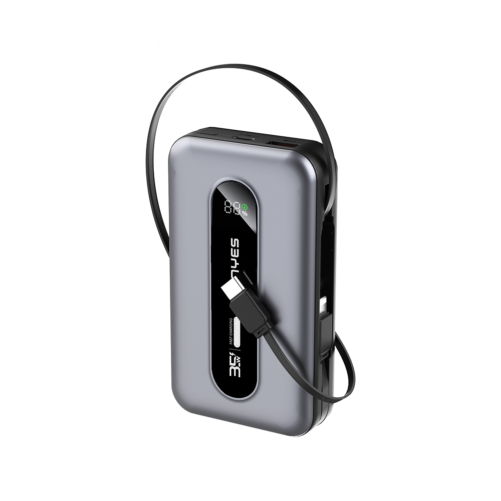 Lenyes PX1002D Dijital LED Göstergeli Teleskopik Type-C ve Lightning Kablolu Powerbank 35W 10.000mAh
