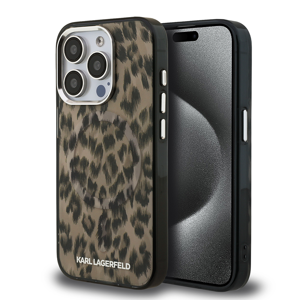 Apple iPhone 15 Pro Max Uyumlu Kılıf Karl Lagerfeld Orjinal Lisanslı IML Leopar Baskılı Kapak