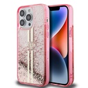 Apple iPhone 14 Pro Max Uyumlu Kılıf Guess Orjinal Lisanslı Transparan Sıvılı Simli Altın Çizgili Kapak