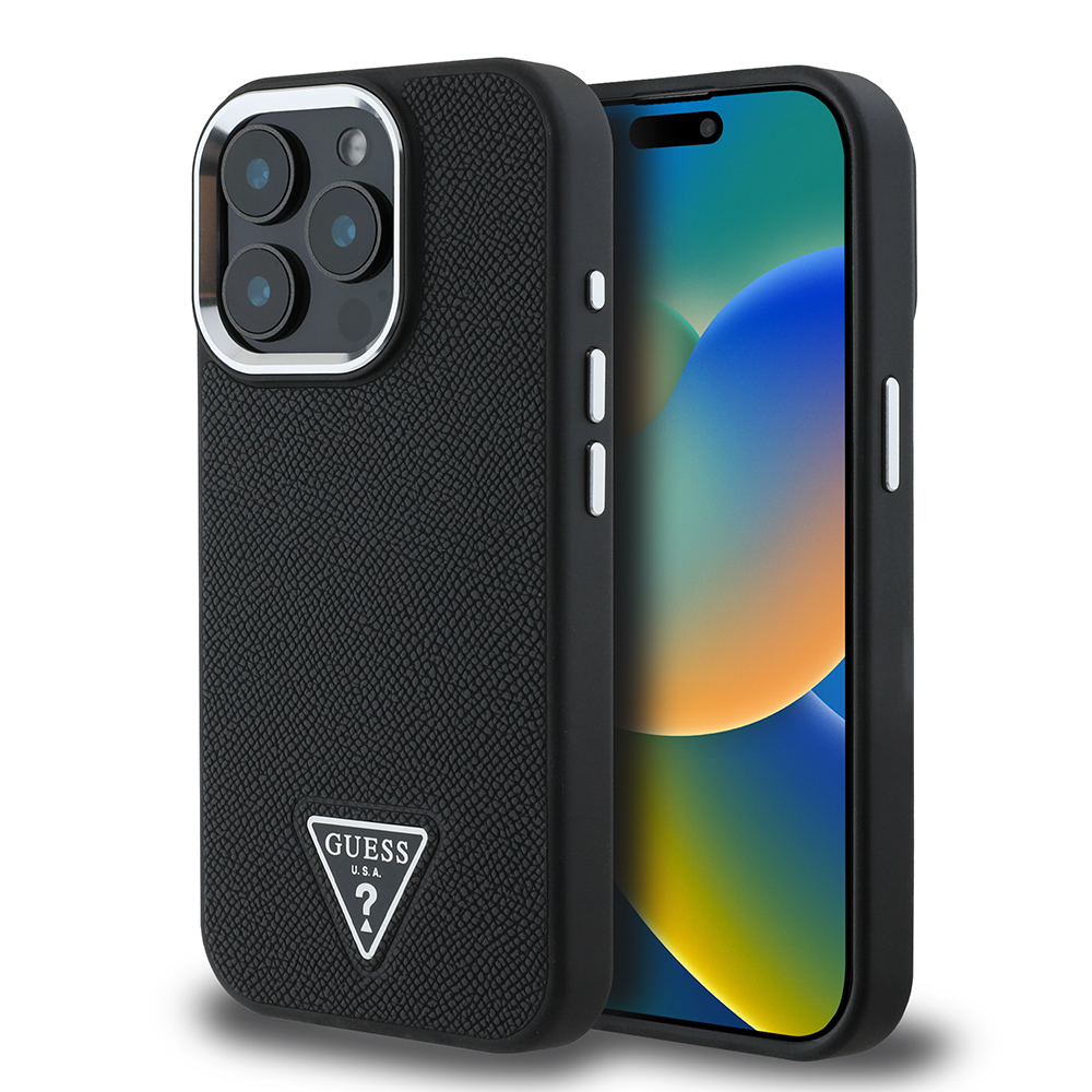 Apple iPhone 13 Pro Max Uyumlu Kılıf Guess Orjinal Lisanslı M-safe Şarj Özellikli Grained Triangle Kapak