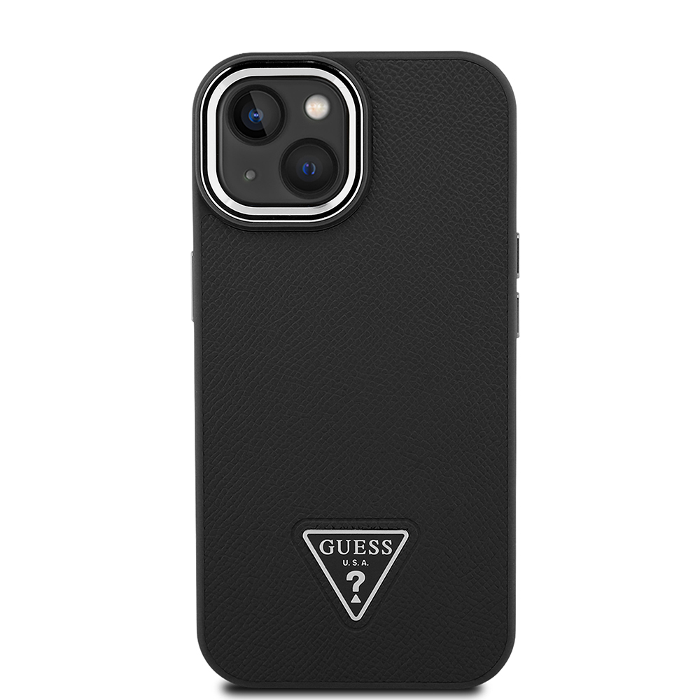 [RNZ-TA120467] Apple iPhone 14 Uyumlu Kılıf Guess Orjinal Lisanslı M-safe Şarj Özellikli Grained Triangle Kapak (Siyah)