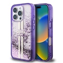 Apple iPhone 16 Pro Uyumlu Kılıf Guess Orjinal Lisanslı Transparan Sıvılı Simli Altın Çizgili Kapak