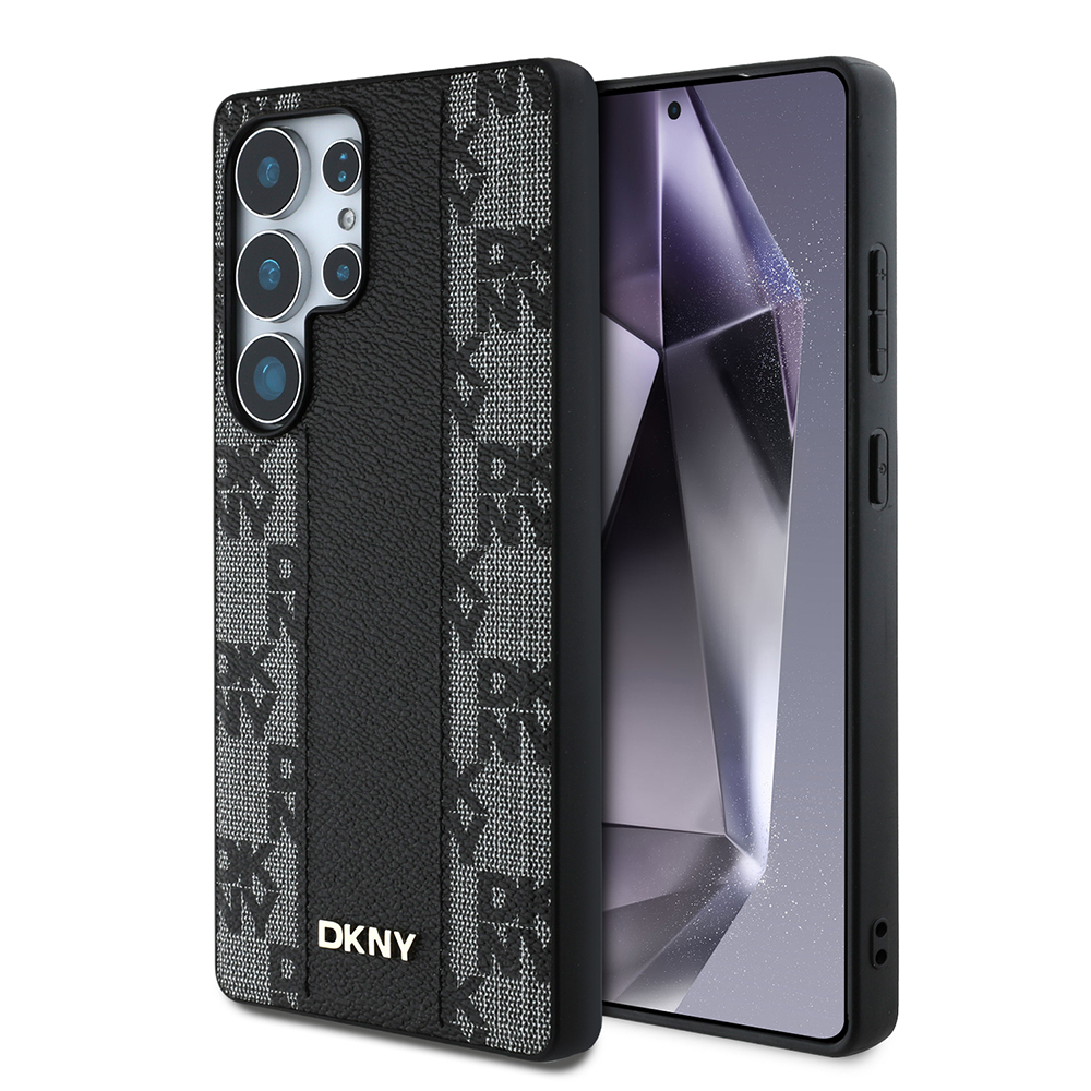 [RNZ-TA120498] Samsung Galaxy S25 Ultra Uyumlu Kılıf DKNY Orjinal Lisanslı M-safe Şarj Özellikli 3D Yazılı Checkered Pattern Kapak (Siyah)