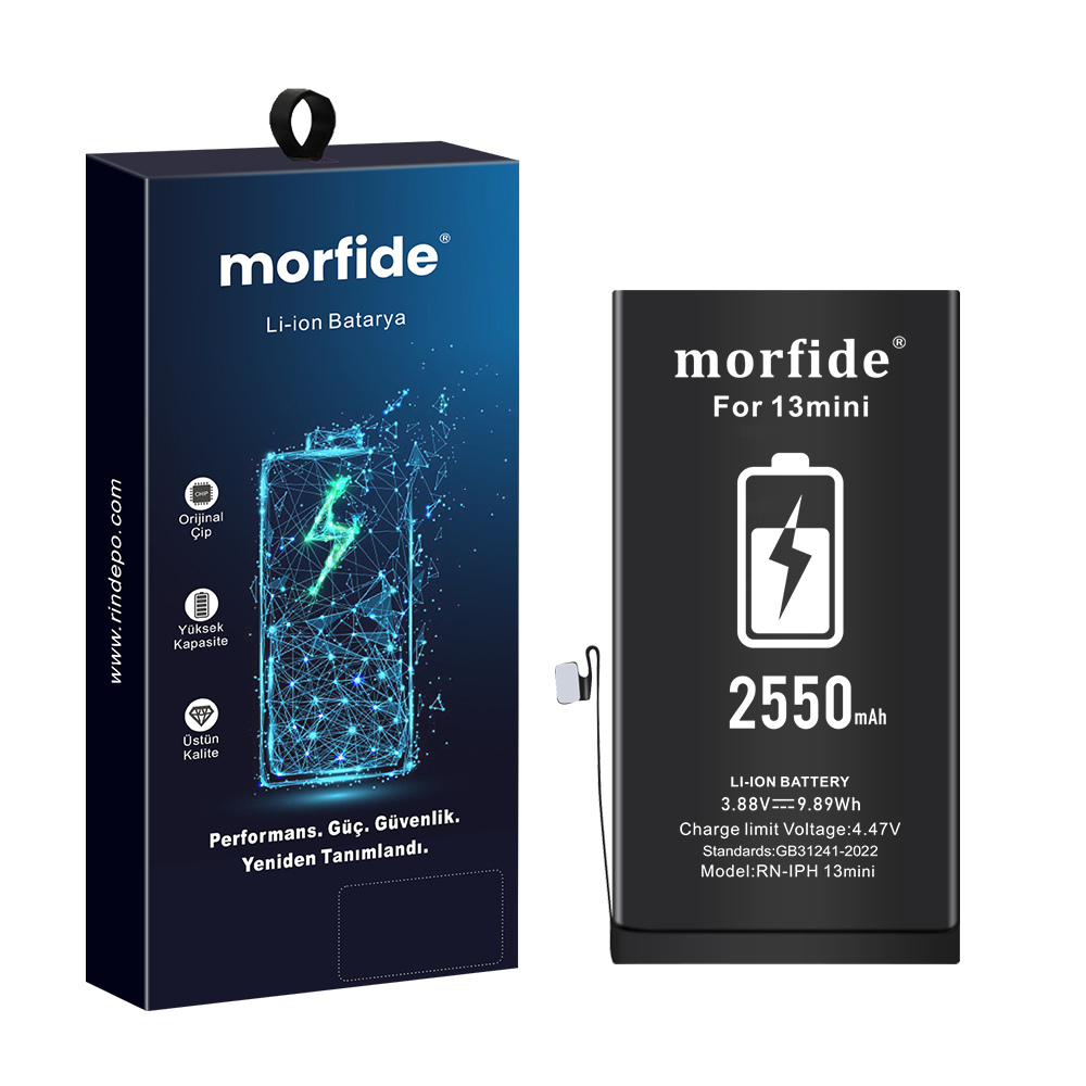 [RN-IP13Mini] Apple iPhone 13 Mini Uyumlu 2550mAh Yüksek Kapasiteli Batarya - Gelişmiş Akıllı Chip - Pil Sağlığı Destekli - Morfide M-Max