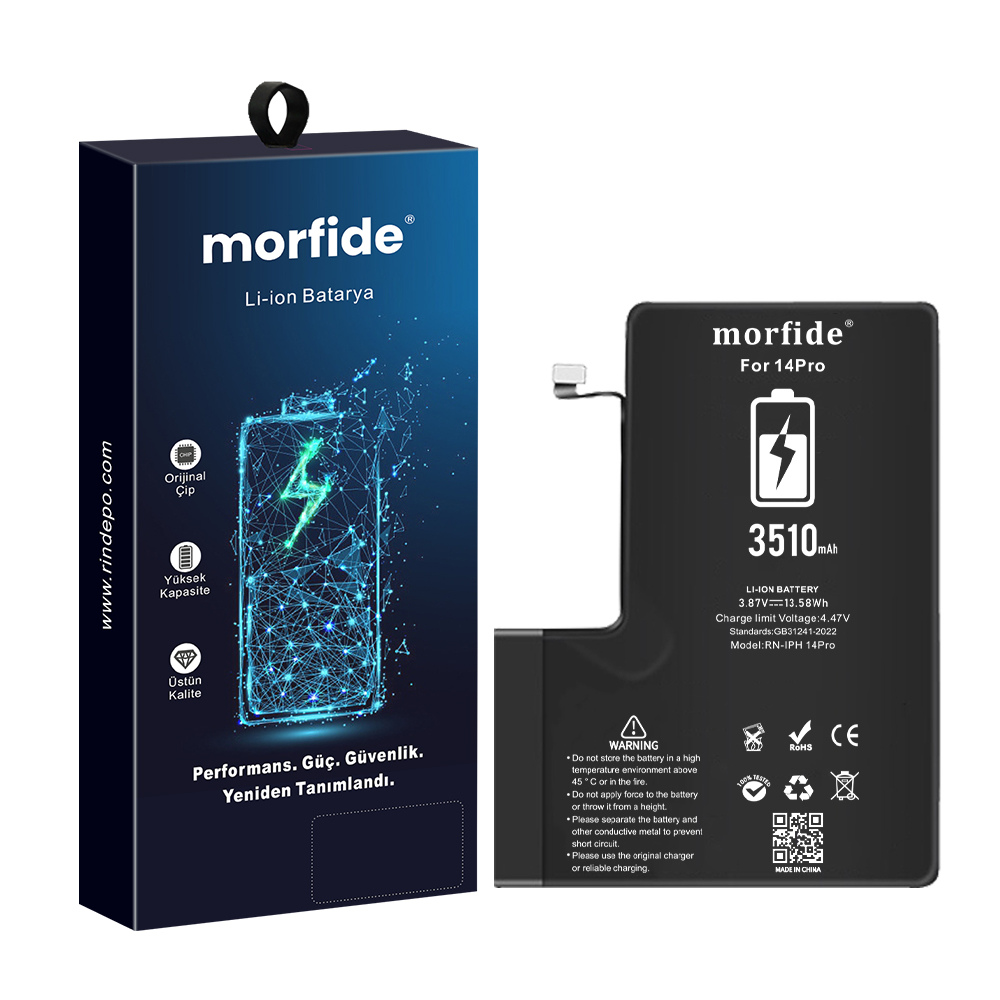 [RN-IP14Pro] Apple iPhone 14 Pro Uyumlu 3510mAh Yüksek Kapasiteli Batarya - Gelişmiş Akıllı Chip - Pil Sağlığı Destekli - Morfide M-Max