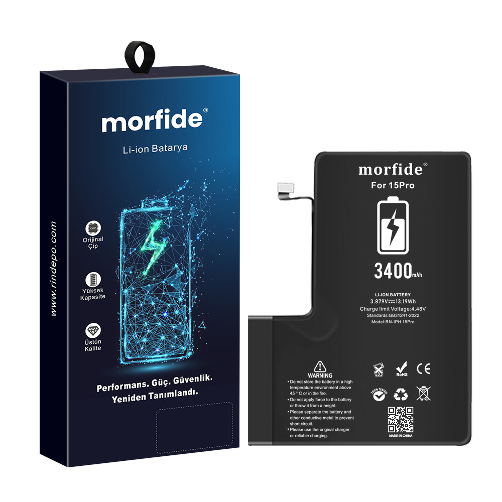 [RN-IP15Pro] Apple iPhone 15 Pro Uyumlu 3400mAh Yüksek Kapasiteli Batarya - Gelişmiş Akıllı Chip - Pil Sağlığı Destekli - Morfide M-Max