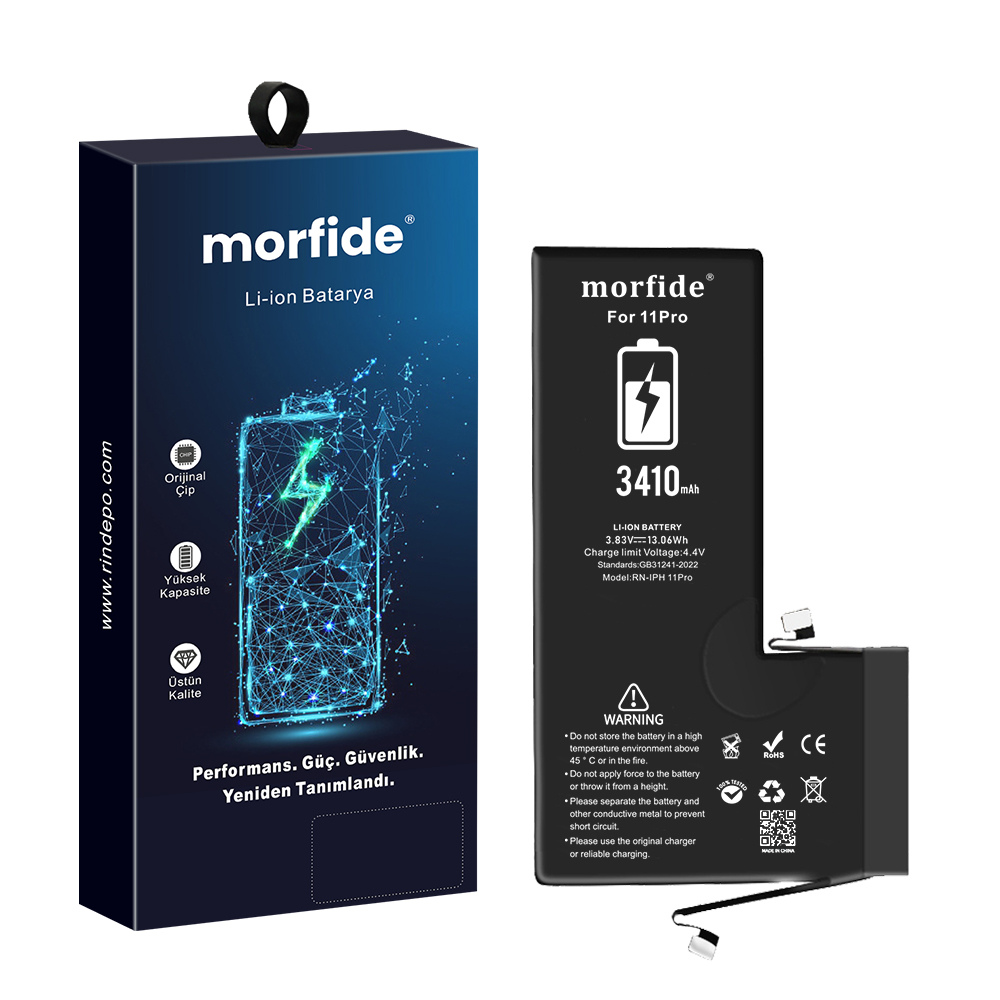 [RN-IP11Pro] Apple iPhone 11 Pro Uyumlu 3410mAh Yüksek Kapasiteli Batarya Morfide M-Max – A Sınıf Hücre, 15 Ay Garantili
