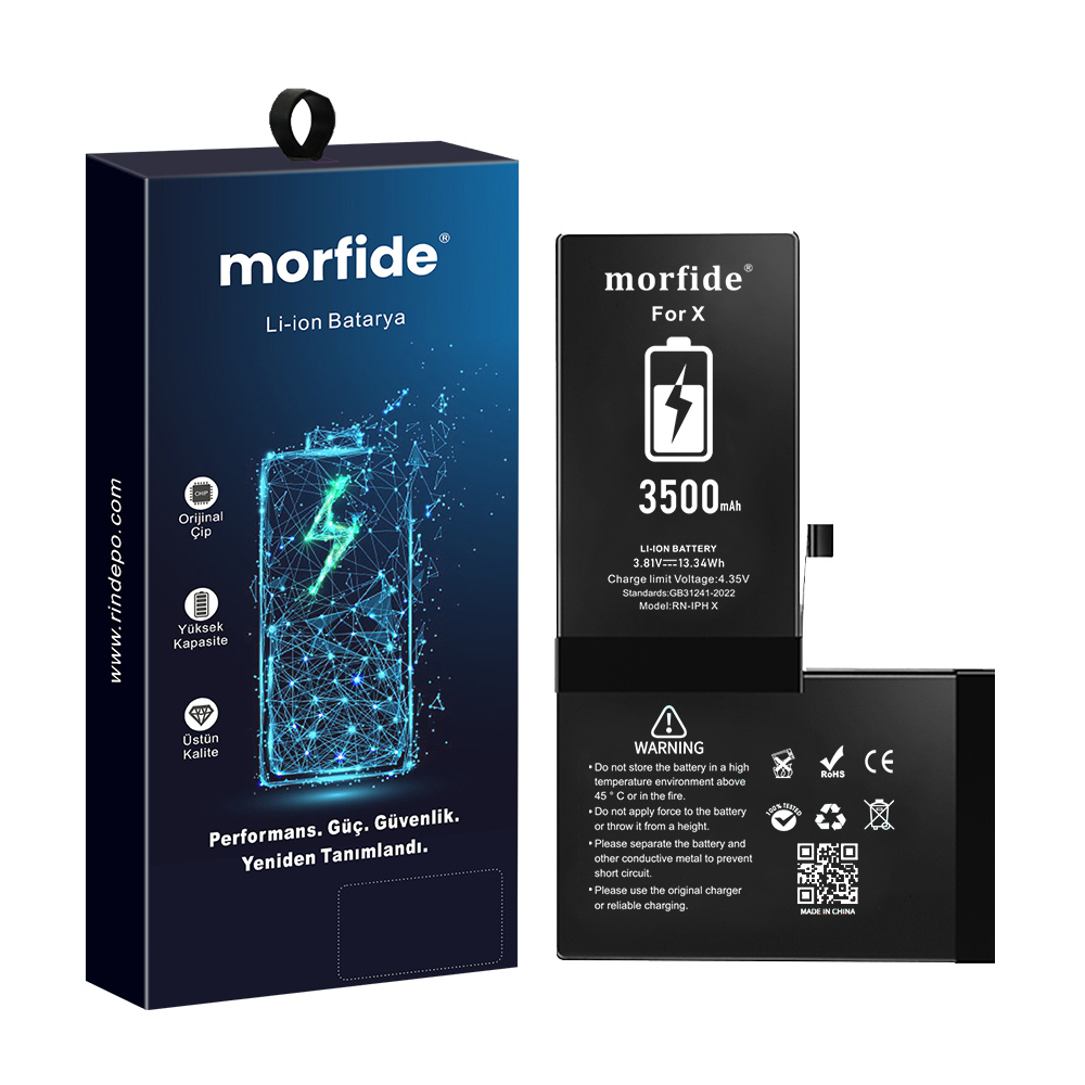 Apple iPhone X Uyumlu 3500mAh Yüksek Kapasiteli Batarya Morfide M-Max – A Sınıf Hücre, 15 Ay Garantili