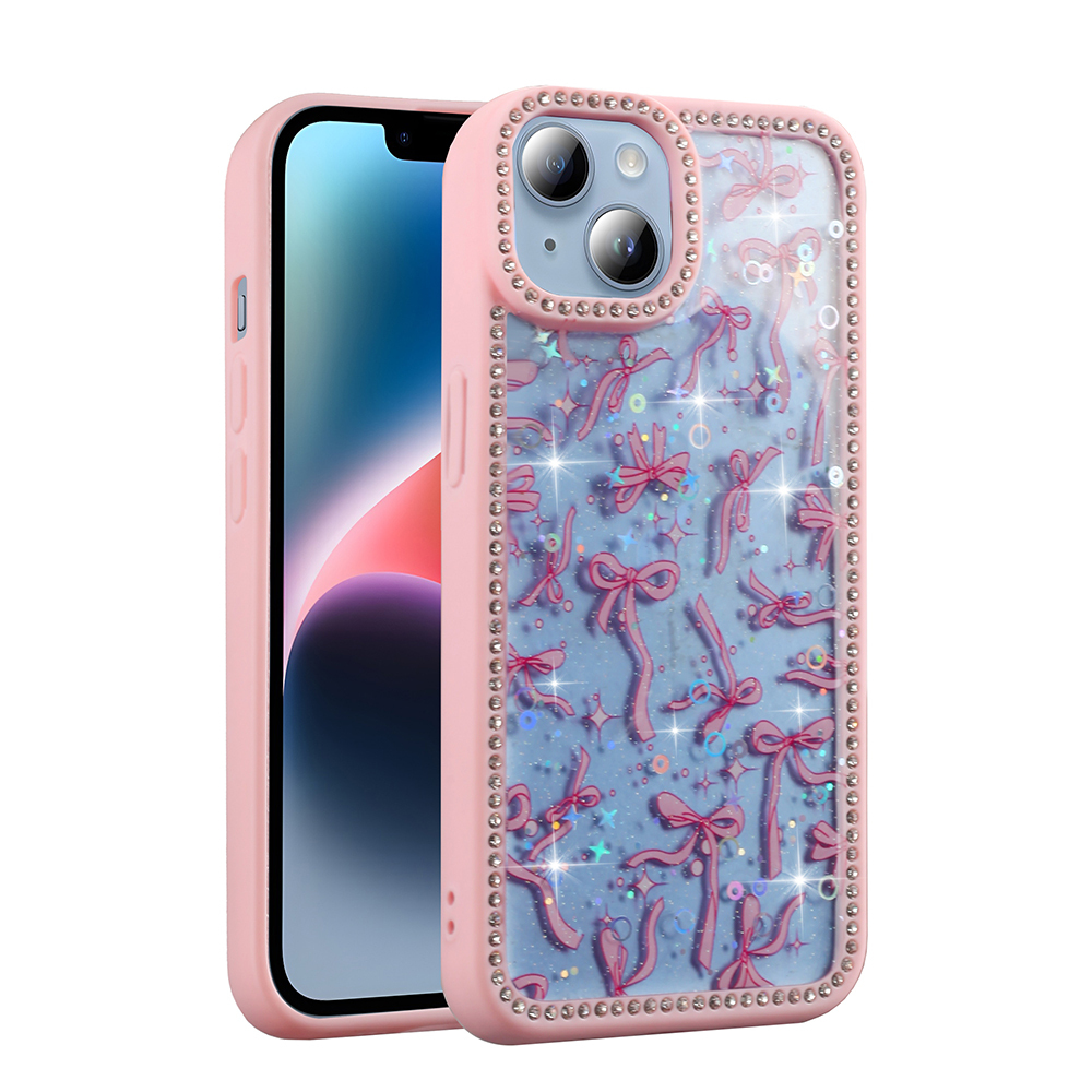 Apple iPhone 14 Uyumlu Kılıf Taşlı ve Simli Tasarım Zore Azra Kapak