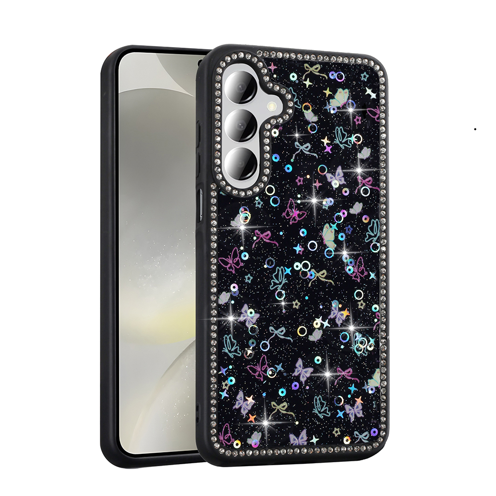 [RNZ-TA120523] Samsung Galaxy A55 Uyumlu Kılıf Taşlı ve Simli Tasarım Zore Azra Kapak (Siyah)