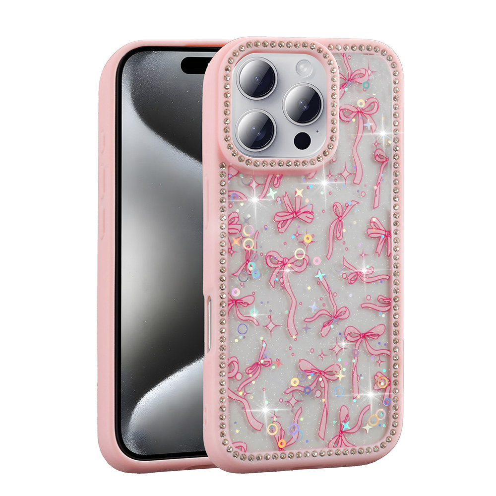 Apple iPhone 16 Pro Uyumlu Kılıf Taşlı ve Simli Tasarım Zore Azra Kapak