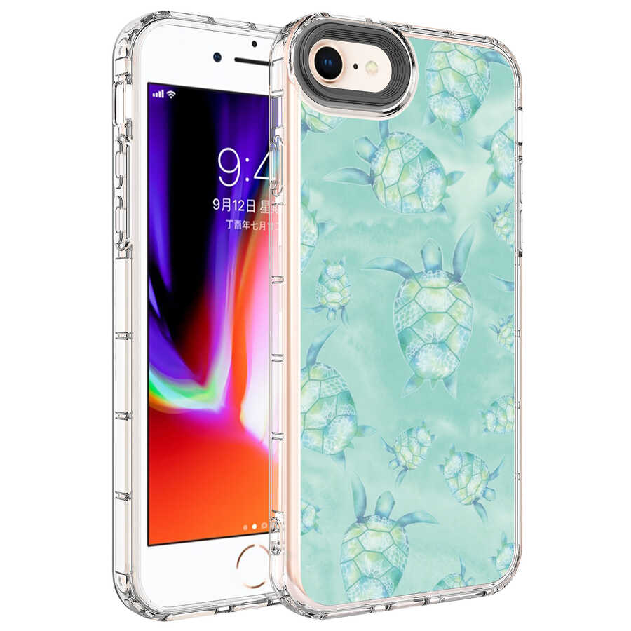 Apple iPhone 8 Uyumlu Kılıf Kamera Korumalı Renkli Desenli Sert Silikon Zore Korn Kapak