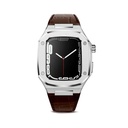 ​​​Apple Watch 44mm Uyumlu Kordon Deri Kordon Metal Kasa Korumalı Luxury KRD-67 Kayış