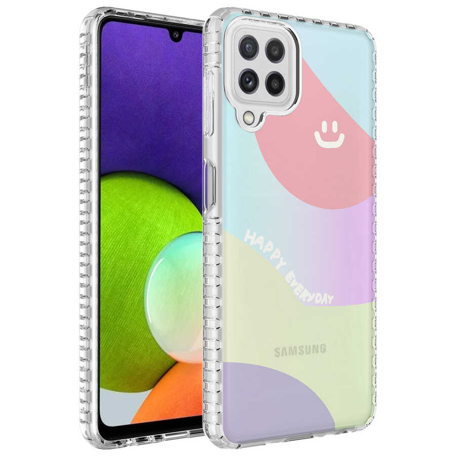 Samsung Galaxy A22 4G Uyumlu Kılıf Airbag Kenarlı Renkli Desenli Silikon Zore Elegans Kapak