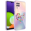 Samsung Galaxy M22 Uyumlu Kılıf Kamera Korumalı Desenli Sert Silikon Zore Epoksi Kapak