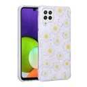 Samsung Galaxy A22 4G Uyumlu Kılıf Simli Desenli Kamera Korumalı Parlak Zore Popy Kapak