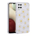 Samsung Galaxy A12 Uyumlu Kılıf Simli Desenli Kamera Korumalı Parlak Zore Popy Kapak
