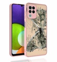 Samsung Galaxy M22 Uyumlu Kılıf Desenli Kamera Korumalı Parlak Zore Nora Kapak