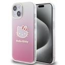 Apple iPhone 15 Uyumlu Kılıf Hello Kitty Orjinal Lisanslı Yazı ve İkonik Logolu Elektroplating Kaplama Gradyan Kapak