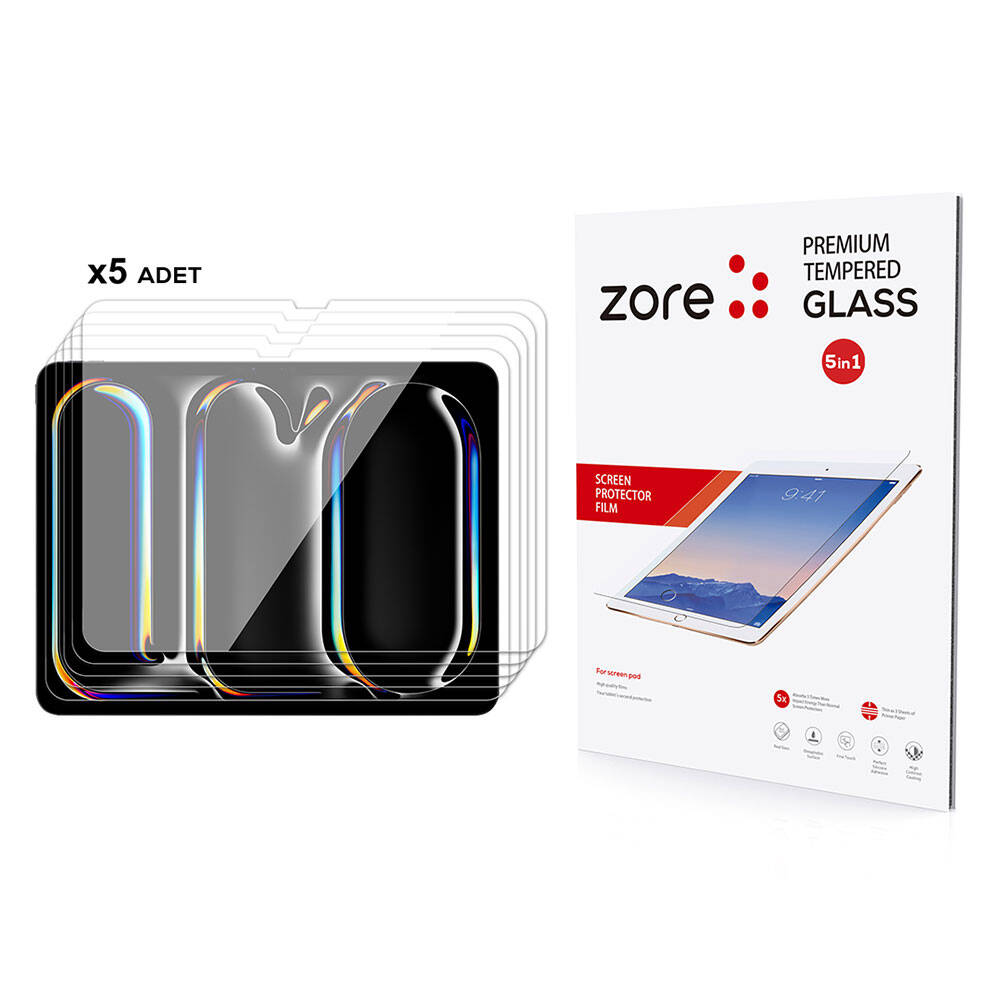 Apple iPad Pro 13 2024 5in1 Uyumlu Ekran Camı Zore Tablet Temperli Cam Ekran Koruyucu