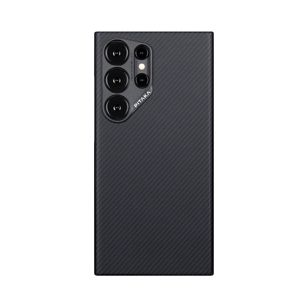 Samsung Galaxy S24 Ultra Uyumlu Kılıf M-safe Şarj Özellikli 600D Aramid Fiber Pitaka Ultra-Slim Classic Serisi Black-Grey Twill Kapak