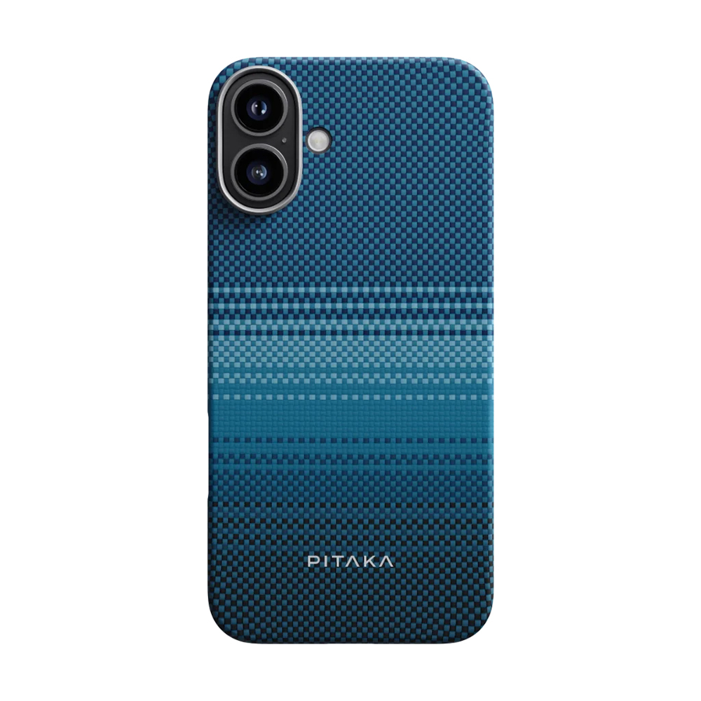 Apple iPhone 16 Plus Uyumlu Kılıf M-safe Şarj Özellikli Aramid Fiber Pitaka Tactile Woven Sunset-Moonrise Serisi Moonrise Kapak