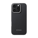 Apple iPhone 16 Pro Uyumlu Kılıf M-safe Şarj Özellikli 600D Aramid Fiber Pitaka Ultra-Slim Classic Serisi Black-Grey Twill Kapak