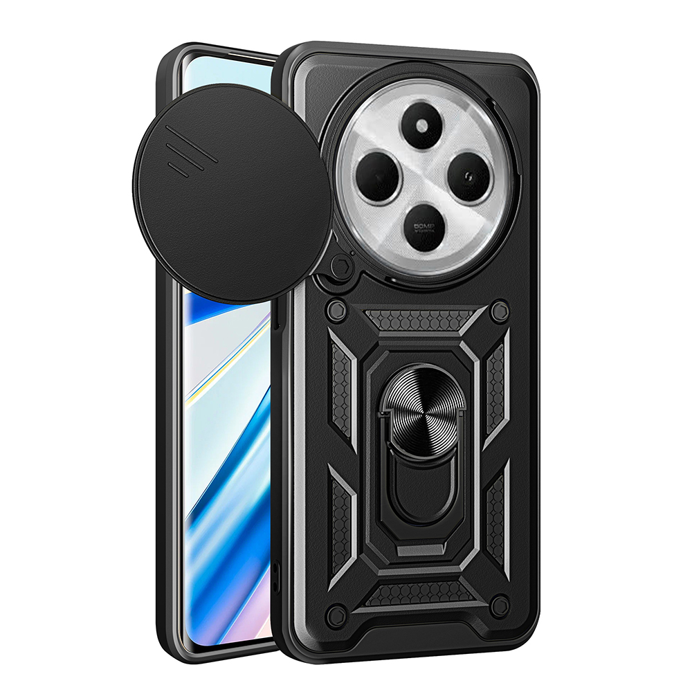 Xiaomi Redmi 14C 4G Uyumlu Kılıf Magnetik Standlı Kamera Korumalı Zore Sürgülü Vega Kapak