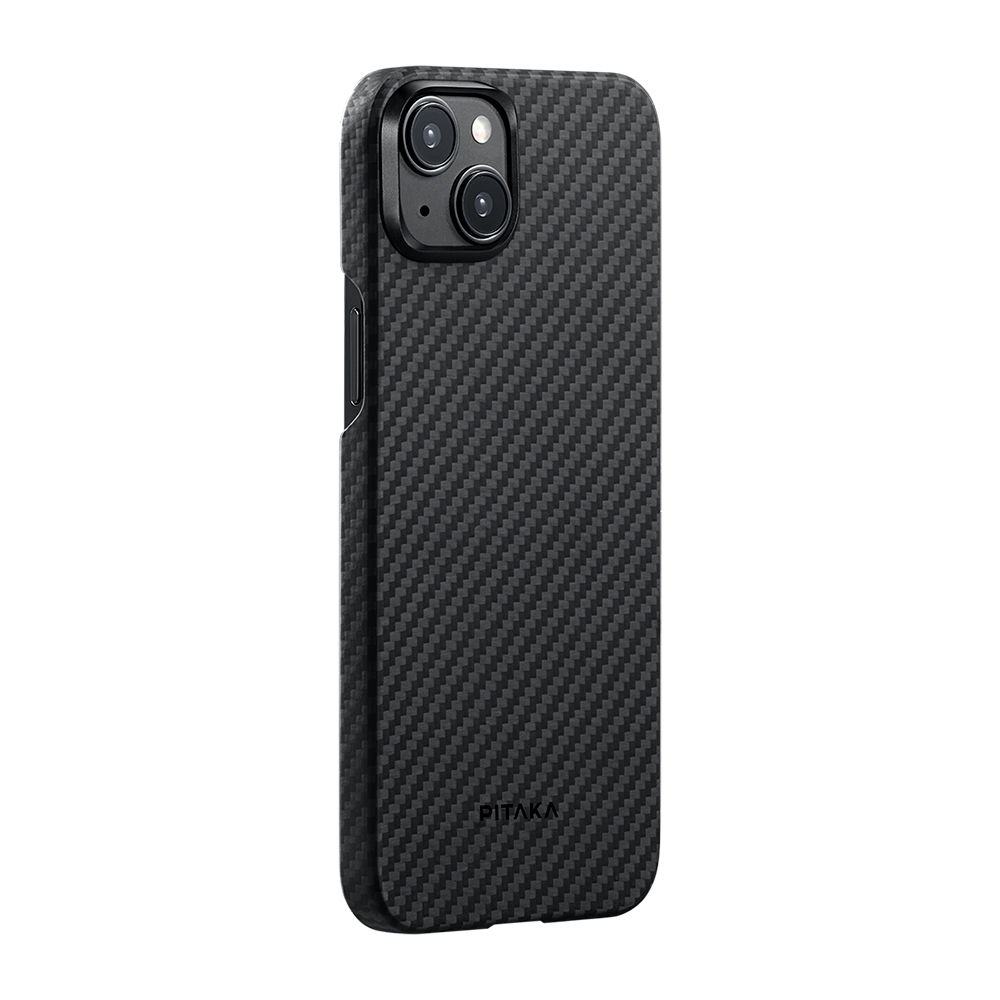 Apple iPhone 15 Plus Uyumlu Kılıf M-safe Şarj Özellikli 1500D Aramid Fiber Pitaka Ultra-Slim Classic Serisi Black-Grey Twill Kapak