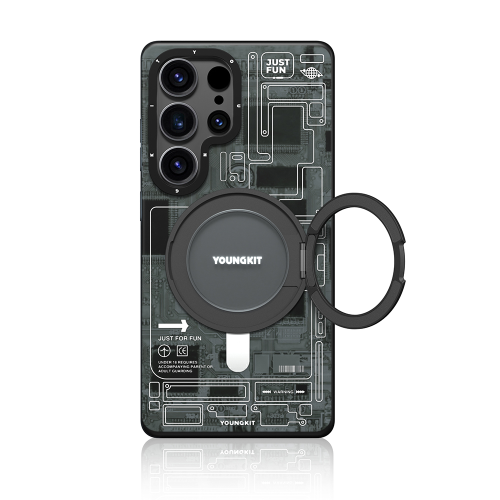 Samsung Galaxy S25 Ultra Uyumlu Kılıf M-safe Şarj Özellikli Youngkit 360° Standlı Technology Serisi Kapak