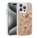 Apple iPhone 15 Pro Max Uyumlu Kılıf Çiçek Desenli Parlak Taşlı Sert Silikon Zore Garden Kapak