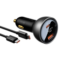Baseus Dijital Göstergeli 140W PD 3.1 Çift Çıkışlı Ultra Hızlı Araç Şarj Aleti + 240W Type-C Kablo - Obsidian