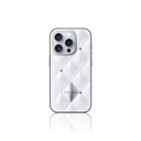 Apple iPhone 15 Pro Max Uyumlu Kılıf Parlak Arka Yüzeyli Kabartma Tasarımlı Kapitone Pynana Metal Diamond Serisi Kapak